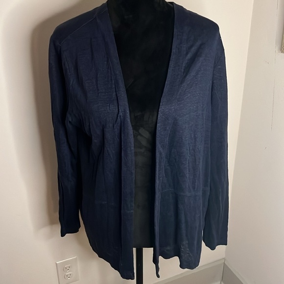 Love Linen J. Jill blue long sleeves open cardigan 100% Linen sz L - Picture 2 of 8